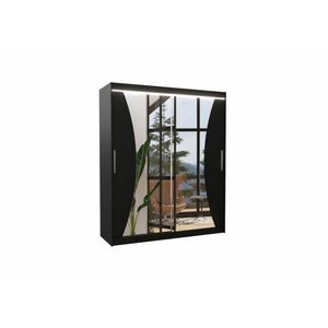 SWIFT tolóajtós ruhásszekrény tükörrel, 180x215x58, fekete kép