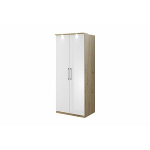 MEGOLA 2D szekrény, 90x217x63, artisan tölgy/magasfényű fehér kép