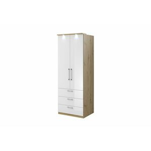 MEGOLA 2D3S szekrény, 80x217x63, artisan tölgy/magasfényű fehér kép