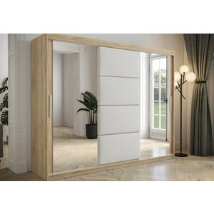 SLAPI tolóajtós szekrény tükörrel, 250x200x62, sonoma/fehér kép