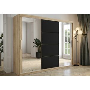 SLAPI tolóajtós szekrény tükörrel, 250x200x62, sonoma/fekete kép