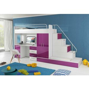 DARCY V P1 COLOR, emeletes ágy, 80x200 cm, univerzális orientáció, fehér/magasfényű lila kép