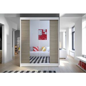LAMINO II ruhásszekrény, 150x200x58, fehér/sonoma kép