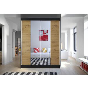 LAMINO II ruhásszekrény, 150x200x58, fekete/artisan kép