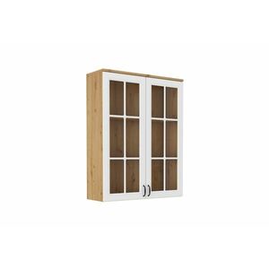 FLAVELA 2D vitrines szekrény rátét, 100x126x34, fehér/tölgy artisan kép