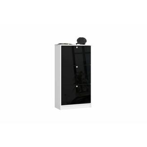 ROKO 3 cipőtartó szekrény, 60x112, 5x28, 5, fehér/magasfényű fekete kép