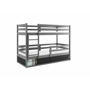 RAFAL 4 emeletes ágy+matrac+ágyrács ingyen, 80x190 cm, grafit/fekete kép