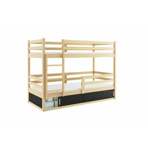 RAFAL 4 emeletes ágy+matrac+ágyrács ingyen, 80x190 cm, fenyő/fekete kép