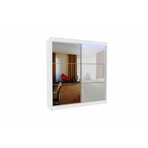 BIBIANA tolóajtós ruhásszekrény tükörrel, fehér, 200x216x61 kép