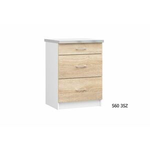 SALTO S60 3SZ alsó konyhaszekrény munkalappal, 60x85, 5x46, sonoma/fehér kép