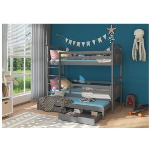 SALDO gyermek emeletes ágy nyomtatással + 3x matrac, 80x180/80x170, szürke kép