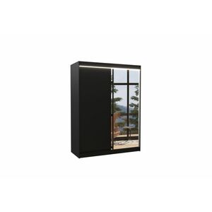 JORDAN tolóajtós ruhásszekrény tükörrel, 150x200x58, fekete kép