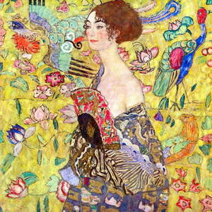 Lady With Fan másolat, 50 x 50 cm - Gustav Klimt kép
