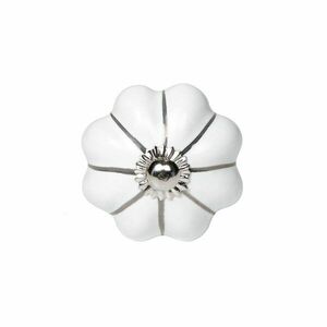 OPEN kerámia bútorgomb ezüst sávos virág alakú, Ø 5 cm kép