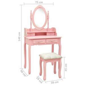 vidaXL rózsaszín császárfa fésülködőasztal-szett ülőkével 75x69x140 cm kép