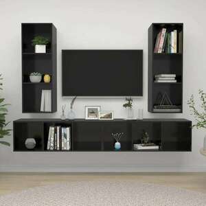 vidaXL 3 db magasfényű fekete forgácslap TV-szekrény kép