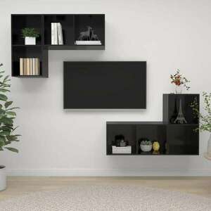 vidaXL 4 db magasfényű fekete forgácslap fali TV-szekrény kép