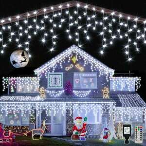 Karácsonyi hidegfehér fényfüggöny, 180 LED-es izzóval, 8, 5 m, kül... kép