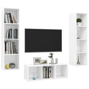 3 részes magasfényű fehér forgácslap tv-szekrény szett kép