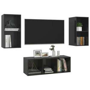 3 részes magasfényű fekete forgácslap tv-szekrény szett kép