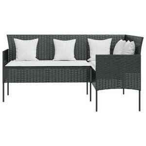 Fekete polyrattan l-alakú kanapé párnákkal kép