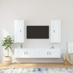 vidaXL 4 részes magasfényű fehér szerelt fa TV-szekrényszett kép