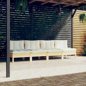 vidaXL négy személyes tömör fenyőfa kerti kanapé krémszínű párnákkal kép
