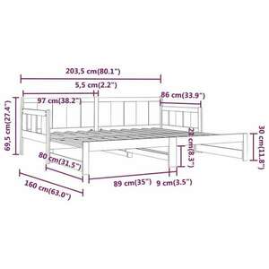vidaXL tömör fenyőfa kihúzható kanapéágy 2 x (80 x 200) cm kép
