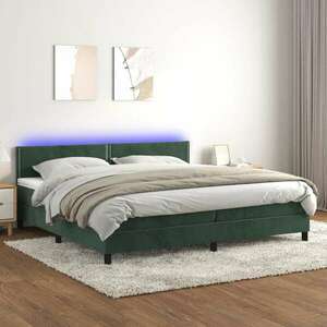 Sötétzöld bársony rugós és led-es ágy matraccal 200x200 cm kép