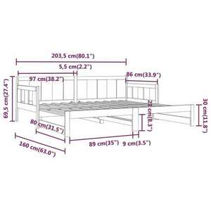 vidaXL mézbarna tömör fenyőfa kihúzható kanapéágy 2 x (80 x 200) cm kép