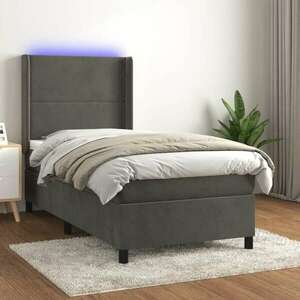 vidaXL sötétszürke bársony rugós és LED-es ágy matraccal 90x200 cm kép
