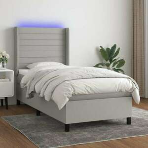 vidaXL világosszürke szövet rugós és LED-es ágy matraccal 100x200 cm kép