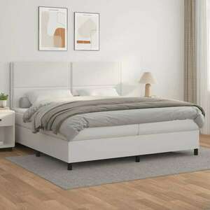 vidaXL fehér műbőr rugós ágy matraccal 200 x 200 cm kép