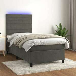 vidaXL sötétszürke bársony rugós és LED-es ágy matraccal 90x200 cm kép