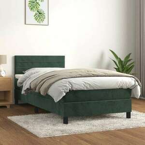 vidaXL sötétzöld bársony rugós ágy matraccal 90 x 200 cm kép