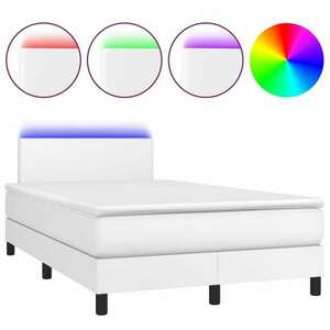 Fehér műbőr rugós ágy matraccal és led-del 120x200 cm kép
