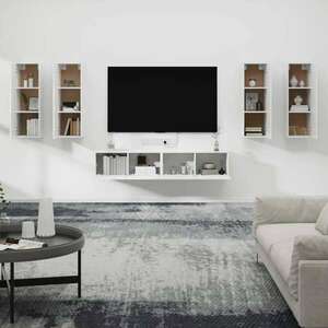 6 részes magasfényű fehér szerelt fa tv-szekrényszett kép