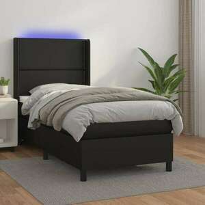 vidaXL fekete műbőr rugós ágy matraccal és LED-del 90x190 cm kép