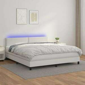 vidaXL fehér műbőr rugós ágy matraccal és LED-del 180x200 cm kép