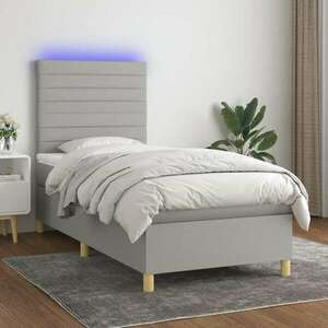 vidaXL világosszürke szövet rugós és LED-es ágy matraccal 90x190 cm kép