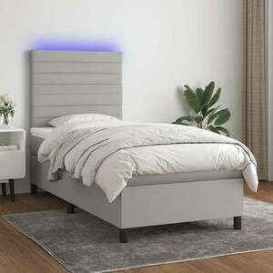 vidaXL világosszürke szövet rugós és LED-es ágy matraccal 90x200 cm kép