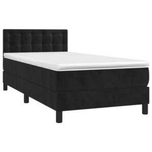 Fekete bársony rugós ágy matraccal 80 x 200 cm kép