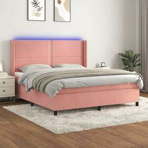 vidaXL rózsaszín bársony rugós és LED-es ágy matraccal 180x200 cm kép