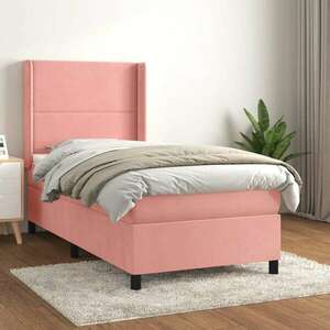 vidaXL rózsaszín bársony rugós ágy matraccal 90 x 200 cm kép