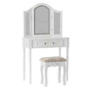 Set Fésülködőasztal és smink Triptik székkel, fehér, fiókkal és 3... kép