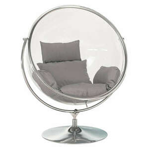 Függő fotel állvánnyal, átlátszó/ezüst/szürke, BUBBLE TYP 2 kép