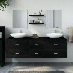 vidaXL 5 részes fekete műfa fürdőszobai bútorszett kép