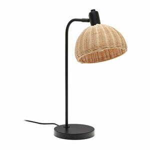Fekete-natúr színű asztali lámpa rattan búrával (magasság 56 cm) Damila – Kave Home kép