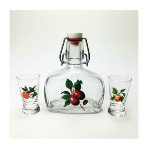Készlet 1xüveg palack és 2x Felespohár átlátszó gyümölcs motívummal kép