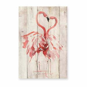 Love Flamingo fali dekoráció borovi fenyőből, 60 x 40 cm - Madre Selva kép